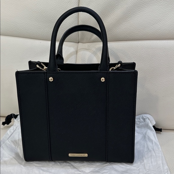 REBECCA MINKOFF Mini MAB Black/Gold Shoulder Bag Crossbody Leather Tote - Picture 6 of 14